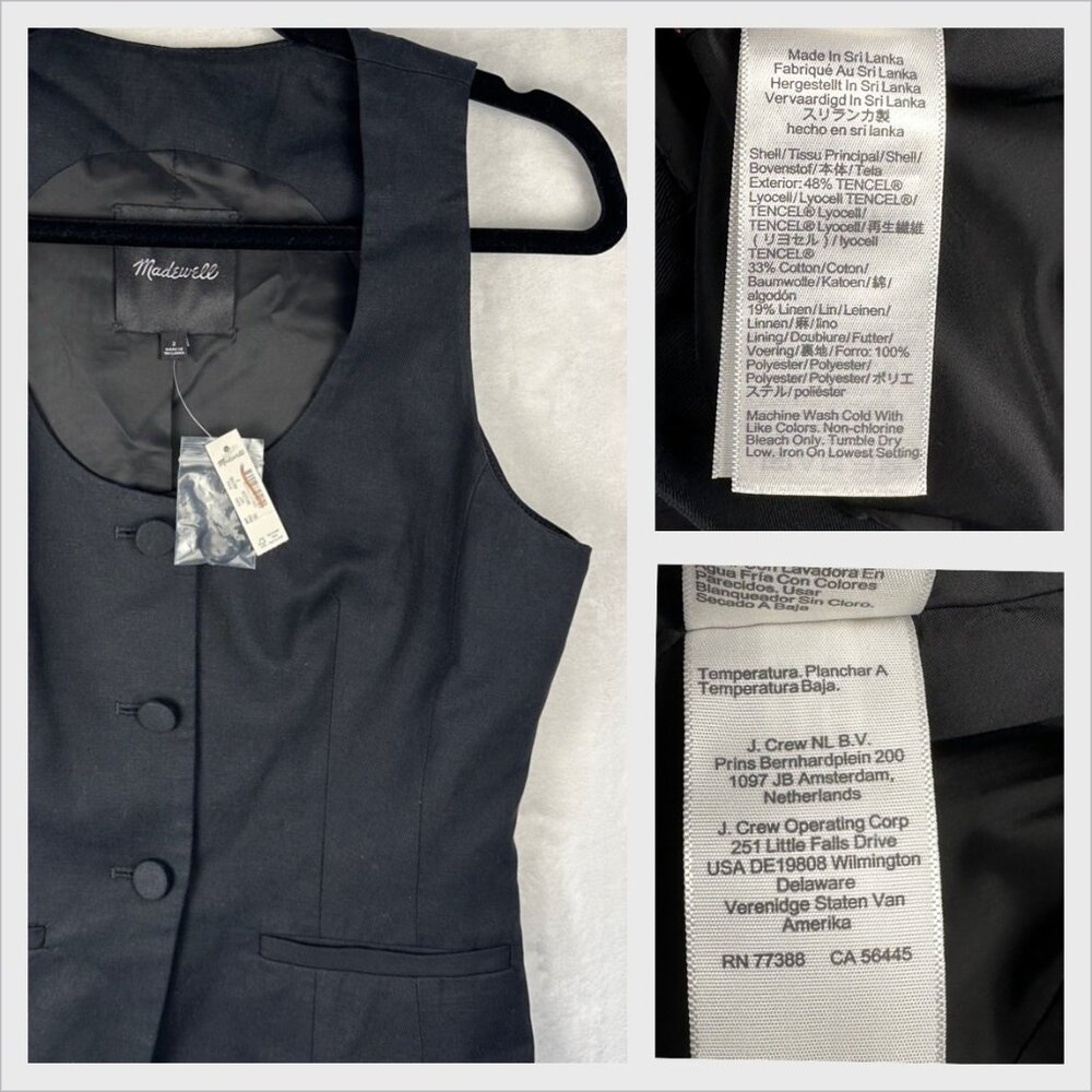 Madewell Scoopneck Cutaway Black Button Vest Top Size 2 Tailored Career Chic NWT - Picture 9 of 11
